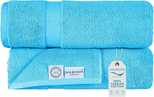 SALBAKOS 100% Turkish Cotton Extra Large Bath Sheet Set of 2 35x70 inch | Heirloom Quality | Hotel & Spa Collection | Soft, Absorbent Oversize Bath Towels | Made in Turkey (Aqua, 2 Bath Sheets)