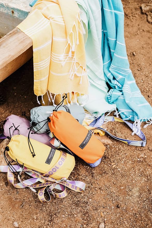 Madamelique Beach Towel with Beach Bag - 39 x 74 - Prewashed Beach Towels Oversized -%100Cotton - Quick Dry - Sand Free - Hand Loomed Turkish Bath Towels - Unique Turkish Towel (Turquoise)