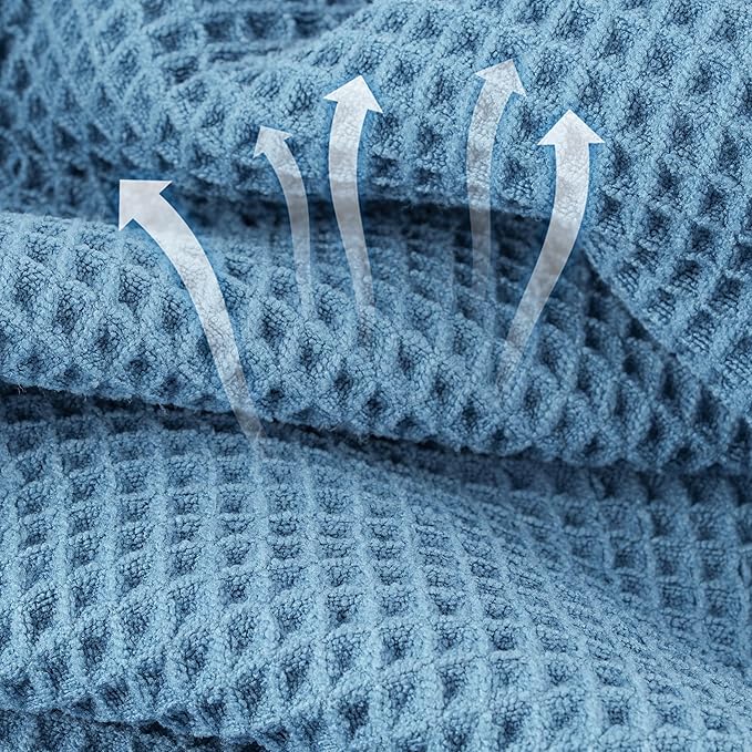 New Microfiber Waffle Bath Towels, 2 Pieces, Oversized, Soft, Absorbent, Fast Drying, Lint Free (Blue)