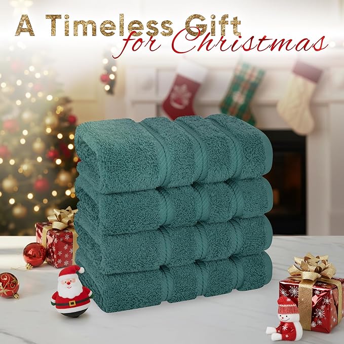 American Soft Linen Luxury Hand Towels for Bathroom, 600 GSM 100% Cotton Turkish 4 Piece Hand Towel Set, 600 GSM Hand Face Towels for Kitchen, Teal Hand Towels
