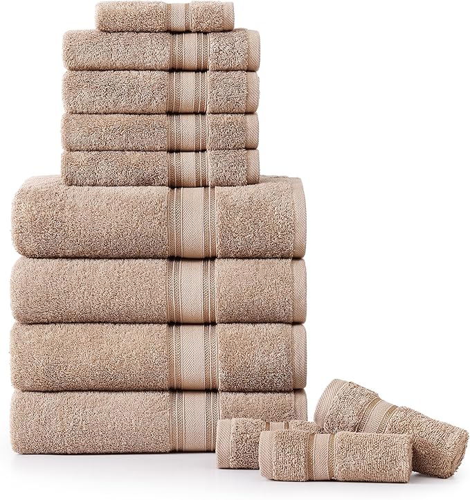 LANE LINEN Towel Sets for Bathroom - 12-Pack 100% Cotton Towels, Zero Twist, 4 Bath, 4 Hand & 4 Washcloths, Soft & Highly Absorbent, Premium Hotel & Spa-Quality Design, Easy to wash - Tapue