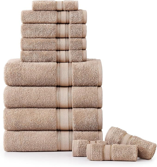 LANE LINEN Towel Sets for Bathroom - 12-Pack 100% Cotton Towels, Zero Twist, 4 Bath, 4 Hand & 4 Washcloths, Soft & Highly Absorbent, Premium Hotel & Spa-Quality Design, Easy to wash - Tapue