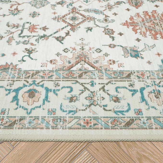 Laura Ashley Beige Aure Floral Machine Washable & Slip Resistant 5' x 7' Area Rug