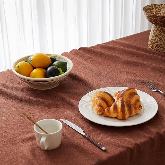 Linen Tablecloth with Tassels, Farmhouse Style Terracota Tablecloth, Water Resistant Burlap Tablecloths for Square Table, 52x52 Inch Terracota
