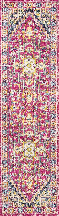 JONATHAN Y Brooklyn Geometric Medallion Red/Pink Runner Rug, 2x8, Vintage, Bohemian, Easy-Cleaning for Living Room, Bedroom, Kitchen, Pet Friendly, Non-Shedding (MDP207C-28)