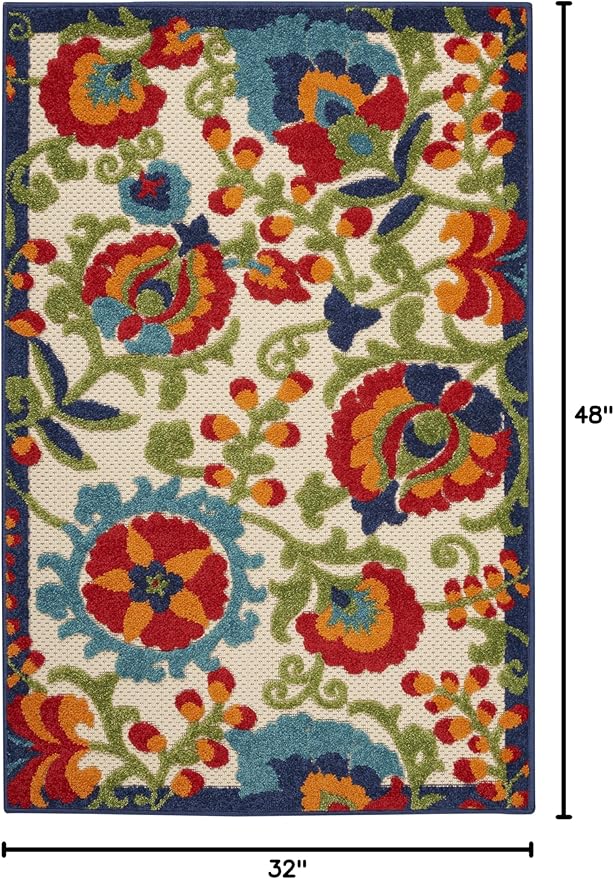 Nourison Home Aloha Multicolor 2'8" x 4' Area Rug - Easy Clean, Non Shedding, Bed Room, Living Room, Dining Room, Kitchen (3' x 4')