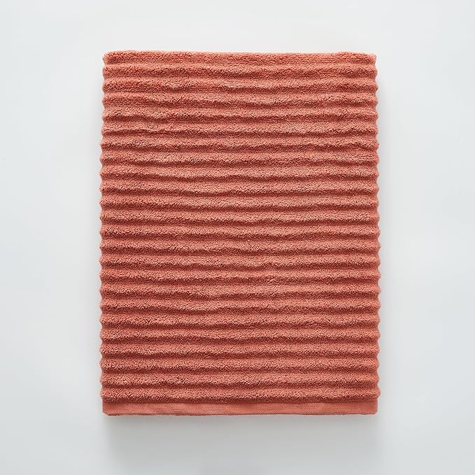Blue Loom Ribbed Bath Sheet & Towel, 100% Cotton 600 GSM, Soft Absorbent Durable Quick Drying Bath Sheet & Bath Towel Set for Bathroom - Mason Set of 2 Terracotta Red (65" x 45" & 58" x 30")