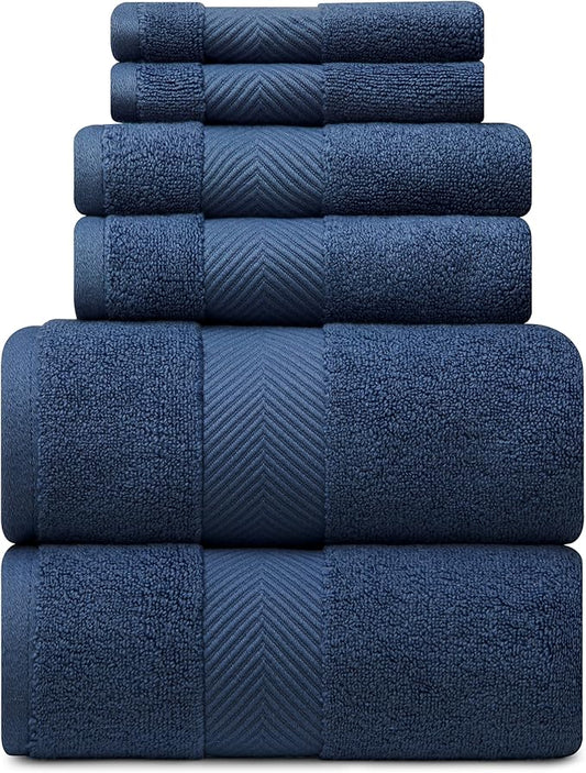 Ultra Soft & Plush Viscose from Bamboo Bath Towels - 700 GSM Luxury Bath Towels - 6 Piece Set - Super Absorbent & Quick Drying (Navy Blue)