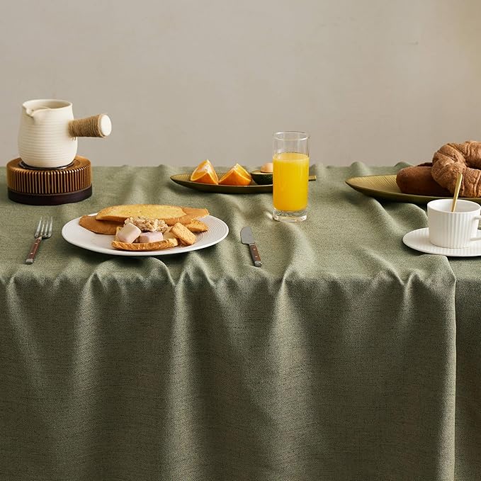 Linen Tablecloth with Tassels, Farmhouse Style Green Tablecloth, Water Resistant Burlap Tablecloths for Square Table, 60x60 Inch Olive