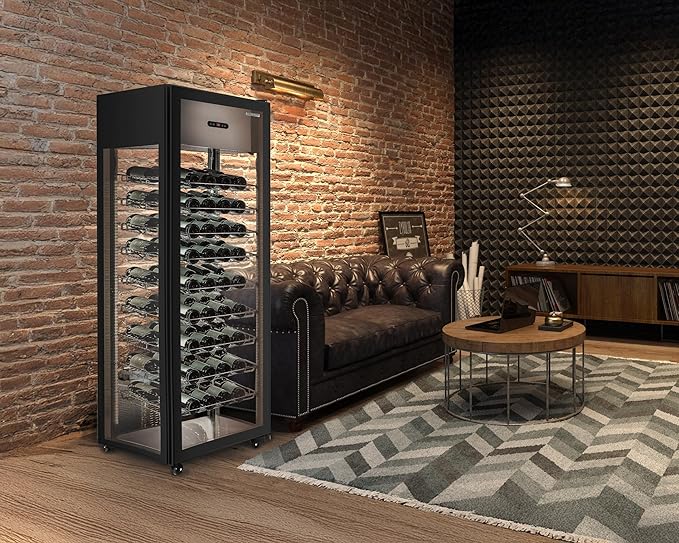 Hamilton Beach, 81 Bottle Wine Cooler Showcase Refrigerator - Intelligent Digital Control, Low Noise Operation, Freestanding Wine Fridge Cellar for Kitchen and Home, Stainless Shelves