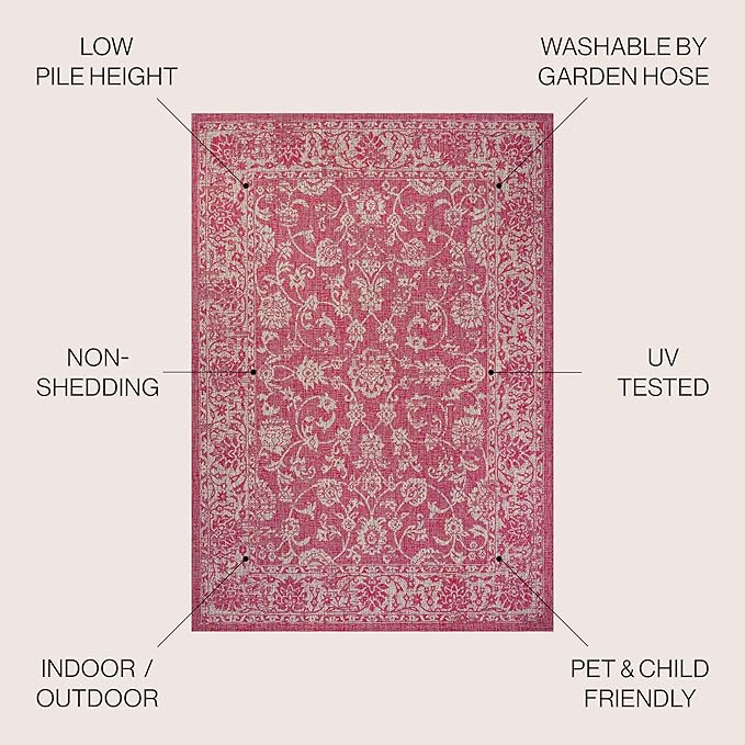 JONATHAN Y Weave Floral Indoor Outdoor Area Rug 8X10 Fuchsia/Light Gray, Tela Bohemian Textured for Backyard, Patio, Porch, Easy-Cleaning, High Traffic, Pet-Friendly, Non-Shedding (SMB100G-8)