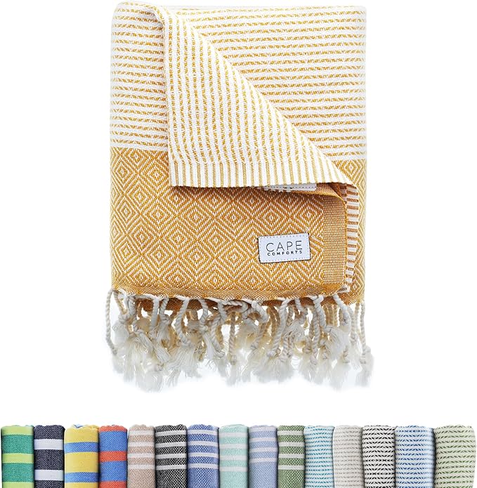 Oversized Turkish Beach Towel, Diamond Dobby Sunflower - 37'' x 67'' - Super Soft & Lightweight | Quick Dry Sand Free Travel Towels for Beach or Bath | Gifts