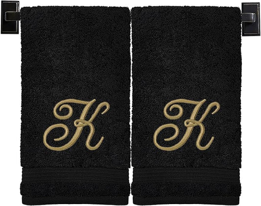 Monogrammed Hand Towels for Bathroom | Luxury Cotton Turkish Towels | Embroidered in USA | Set of 2 | Choose Set Color and Monogram Color | A - Z | Script Font