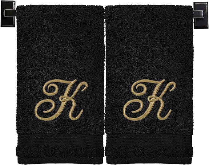 Monogrammed Hand Towels for Bathroom | Luxury Cotton Turkish Towels | Embroidered in USA | Set of 2 | Choose Set Color and Monogram Color | A - Z | Script Font