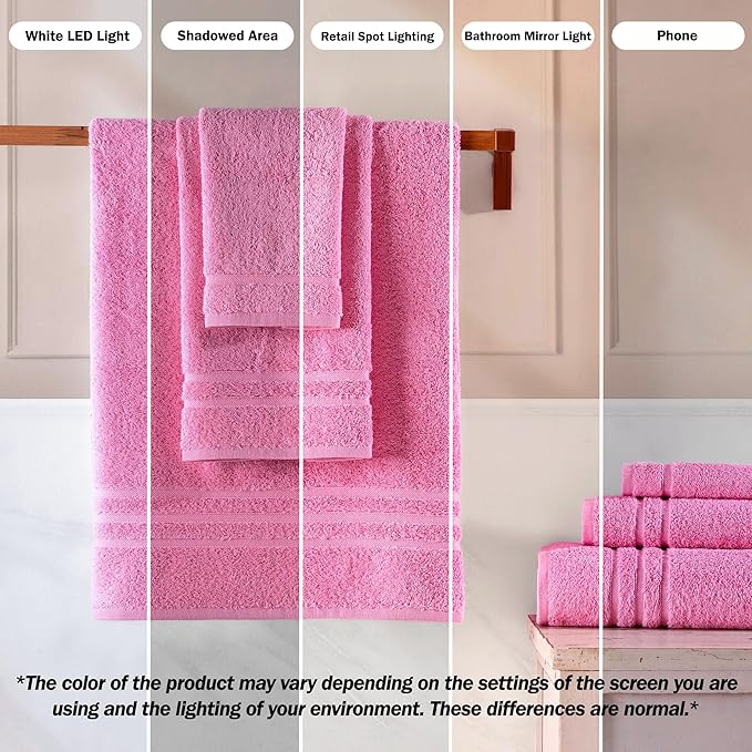 Washcloth Linen Set Premium Original Turkish Cotton, Hotel Quality for Maximum Softness & Absorbency for Face, Hand, Kitchen & Cleaning (Pink, Washcloth Set)