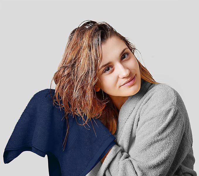 Utopia Towels 8 Piece Luxury Towel Set – Majestic Plush, Super Absorbent & Quicker-to-Dry, Thick 100% Ring Spun Cotton Towels for Bathroom, Spa & Hotel – 2 Bath, 2 Hand, 4 Washcloths, Navy Blue