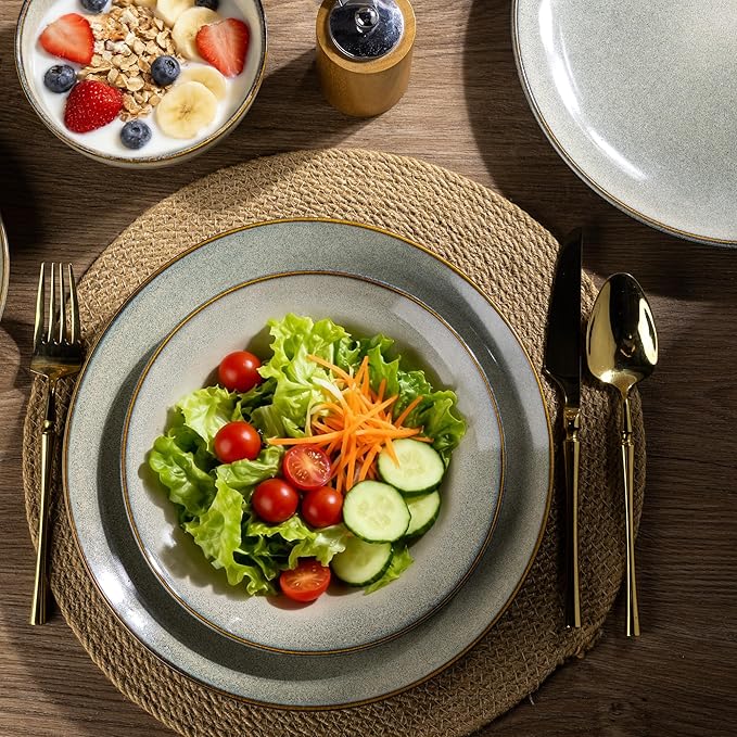 AmorArc Ceramic Dinnerware Sets for 6, 18 Pieces Handpainted Plates and Bowls Set, Scratch Resistant Stoneware Dishes Set, Dishwasher & Microwave Safe, Reactive Glaze