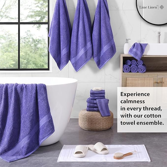 LANE LINEN Cotton Bath Towel Set - 18 PCs - 4 Shower Towels, 8 Washcloths, 6 Turkish Hand Towels for Bathroom - Sustainably Produced, Ultra Soft & Absorbent - Blue Irish