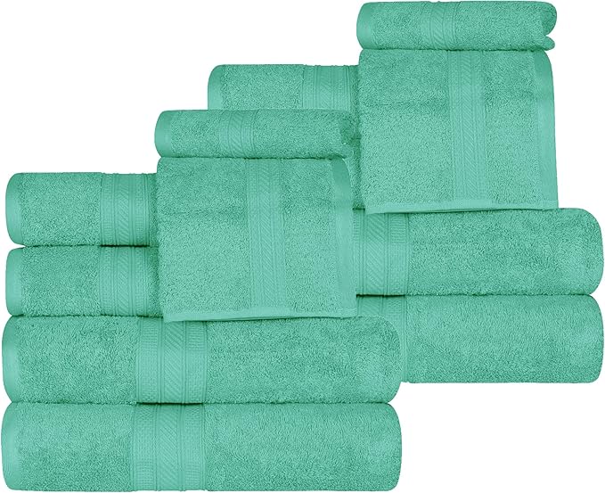Superior Atlas Cotton 12 Piece Towel Set, Luxury Towels, Heavyweight, Bathroom Essentials, Basics, Spa, Salon, Hotel, Resort, Plush, Highly-Absorbent, 4 Bath, 4 Hand, 4 Face Towels, 12PC Set, Rivulet