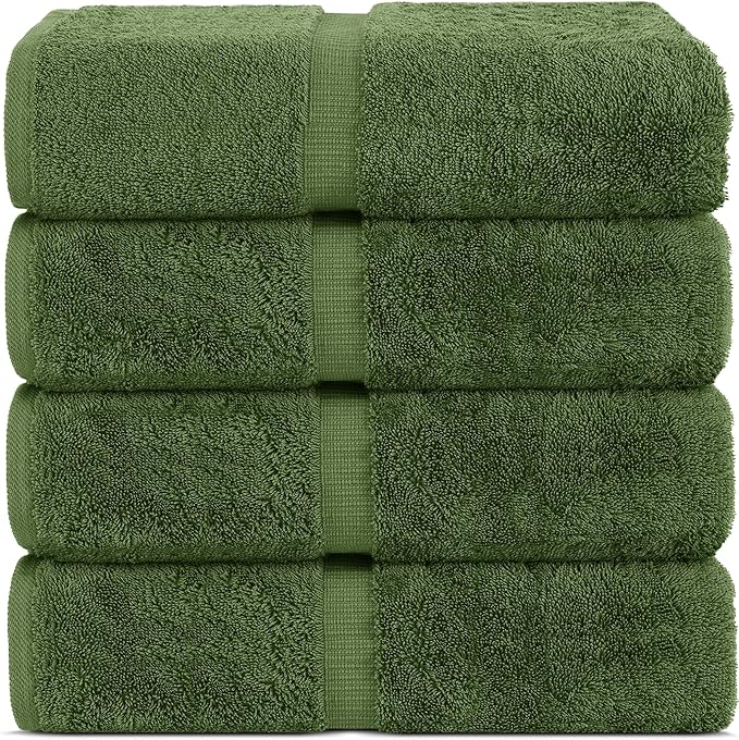 Chakir Turkish Linens 100% Cotton Premium Turkish Towels for Bathroom | 30'' x 60'' Large Bath Towels (4 Piece, Moss)