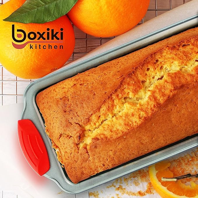 Boxiki Kitchen Non Stick Steel Banana Bread Pan for Baking, Premium Loaf Pan 8.5 Inch With Easy to Clean & Quick Release Coating - Professional Baking Pan With Silicone Handles