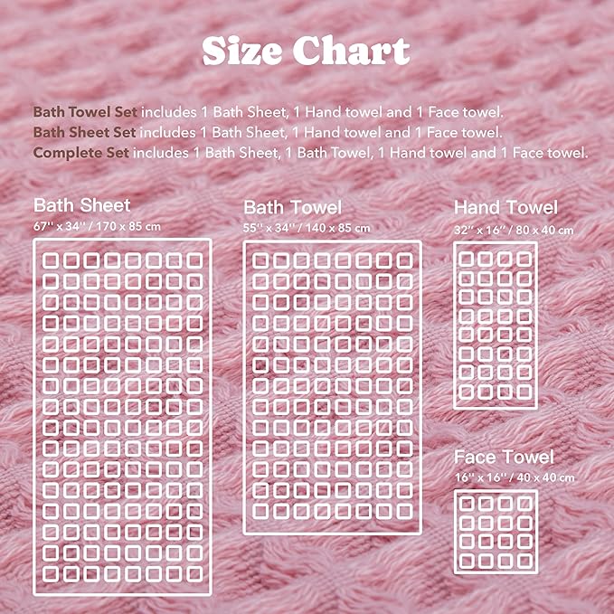 Luxury Organic Japanese Cotton Waffle Bath Towel | Thick, Absorbent, Quick Dry Bathroom Towels for Shower, Sauna, Onsen| Hotel & Spa Quality, Gift-Ready (Sakura Pink, Bath Sheet (2 Pack))