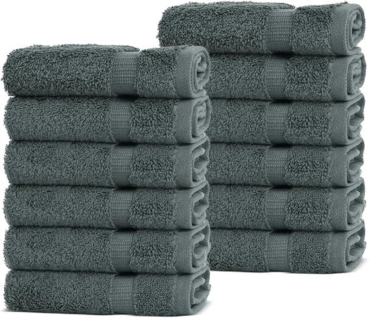 Chakir Turkish Linens | Hotel & Spa Quality 100% Cotton Premium Turkish Towels | Soft & Absorbent (12-Piece Washcloths, Dark Gray)