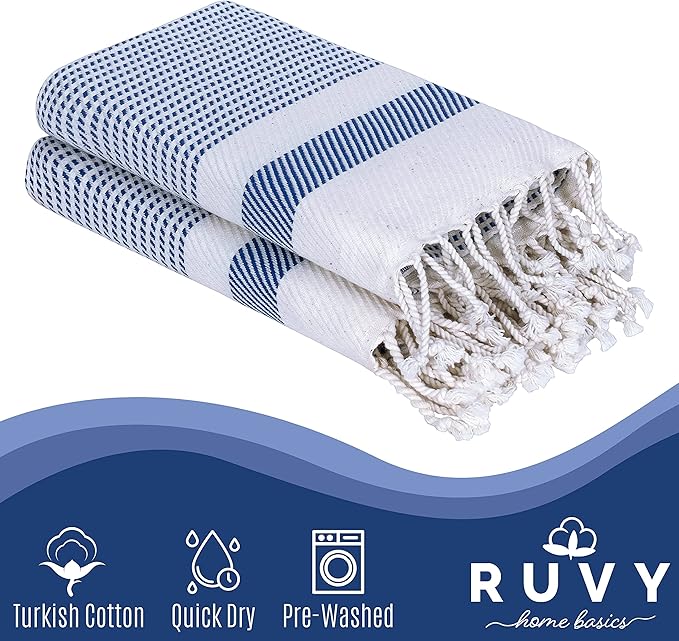 Ruvy Home Basics Turkish Hand Towels for Bathroom Set of 4 | 18"x40", Cotton | Decorative Towel for Bathroom, Kitchen, Dishcloth, Tea, Yoga, Face, Gym - Navy