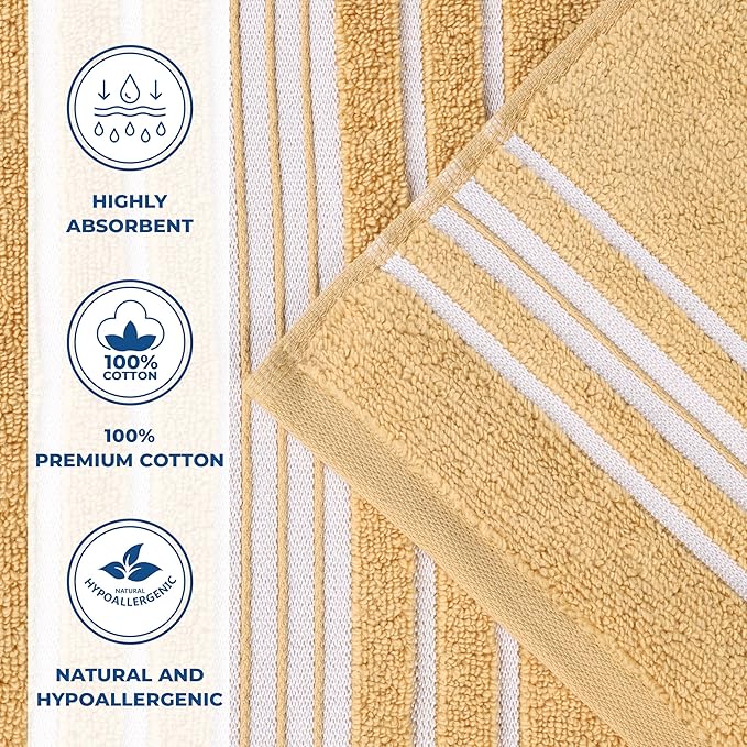 Superior Cotton 6 Piece Towel Set, 2 Bath, 2 Hand, 2 Washcloth/Face Towels, Quick Dry, Home Essentials, Shower, Spa, Luxury Plush Soft Absorbent Towels, Zero-Twist, Solid, Sadie Collection, Gold