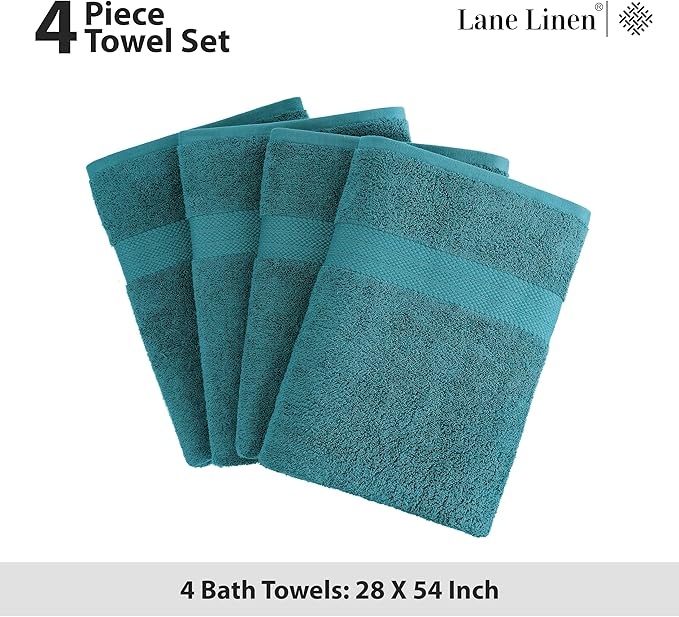 LANE LINEN Premium 4 Pack Bath Towels Set (28"x54") - 100% Ring Spun Cotton, Large Cotton Towels for Bathroom - Durable, Quick Dry, Soft & Absorbent Bath Towel - Perfect Family Set - Sea Port
