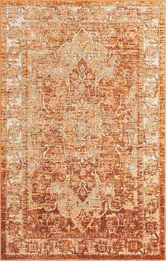 Unique Loom Isabella Collection Area Rug - Adjani (5' 1" x 8' Rectangle, Rust Red/ Black)