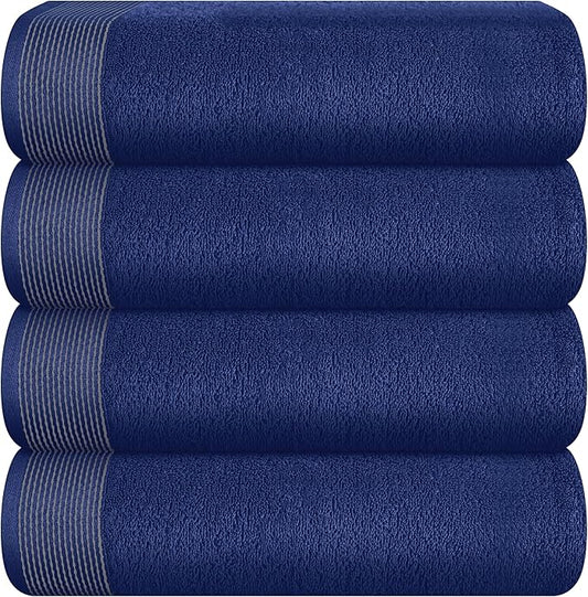 Belizzi Home Ultra Soft 4 Pack Oversized Bath Towel Set 27x54 inches, 100% Cotton Bath Towels, Highly Absorbant Compact Quickdry & Lightweight Towel, Ideal for Gym Travel Camp Pool - Navy Blue