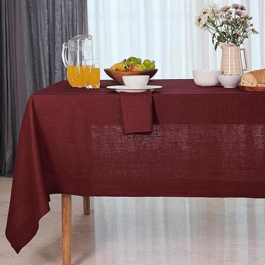 D'Moksha Homes Linen Tablecloth 60 x 120 Inch - 100% Pure Linen Dark Red Table Cloth for Rectangle Tables - Machine Washable Cloth Tablecloth for Winter, Holiday, New Year
