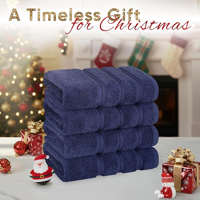 American Soft Linen Luxury Hand Towels for Bathroom, 600 GSM 100% Cotton Turkish 4 Piece Hand Towel Set, 600 GSM Hand Face Towels for Kitchen, Navy Blue Hand Towels