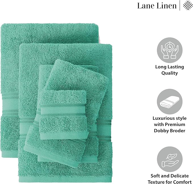 LANE LINEN Towels for Bathroom – 12 Pack, 100% Cotton, Zero Twist, 4 Bath, 4 Hand Towel & 4 Wash Cloths, Highly Absorbent, Luxury Hotel & Spa Quality, Machine Washable – Teal
