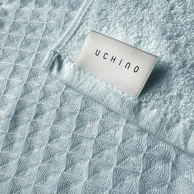 UCHINO Waffle Twist Cotton Weave Washcloth Towel for Bathroom Lightweight Absorbent Quick Dry Honeycomb Texture Solid Terry Loop Reverse 13" x 13", 1 Wash Cloth, Ocean Blue