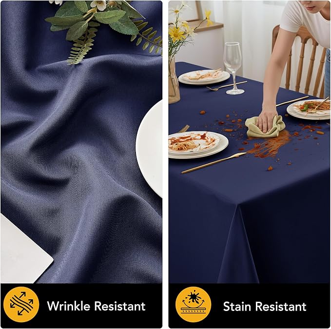 10-Pack Navy Blue Tablecloths for Rectangle Tables, 70 x 108 Inches, Stain-Resistant Polyester Fabric for 6 Foot Tables - Washable Table Covers for Weddings, Birthday Parties, Events