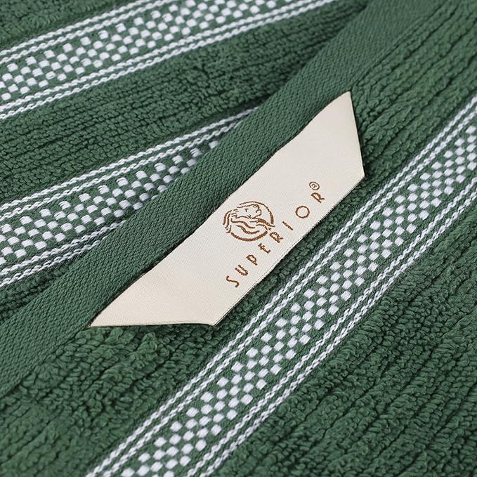 Superior Cotton Bath Sheet Set, Zero Twist, Ribbed Geometric, Oversized Large Absorbent Body Towels, Luxury Soft Dry, Shower, Spa, Hotel, Pool, Guest Bathroom, Home Essentials, Set of 2, Forest Green