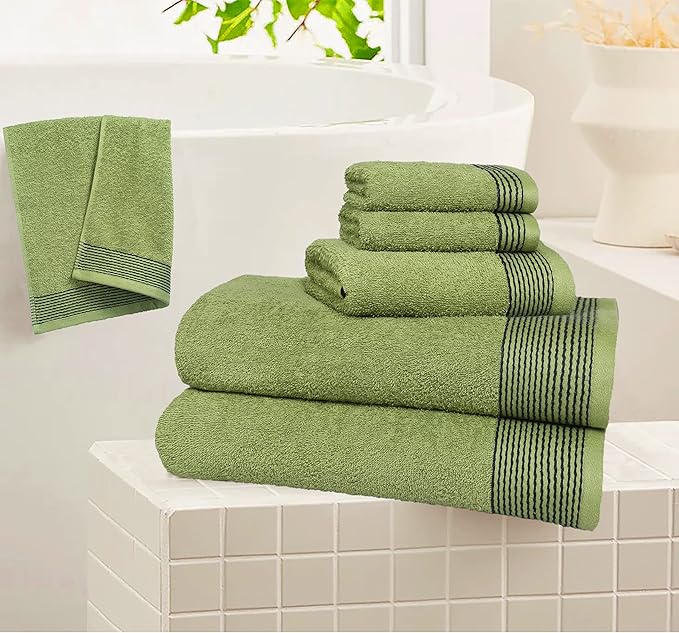 Belizzi Home 100% Cotton Ultra Soft 6 Pack Towel Set, Contains 2 Bath Towels 28x55 inchs, 2 Hand Towels 16x24 inchs & 2 Washcloths 12x12 inchs, Compact Lightweight & Highly Absorbant - Kiwi Green