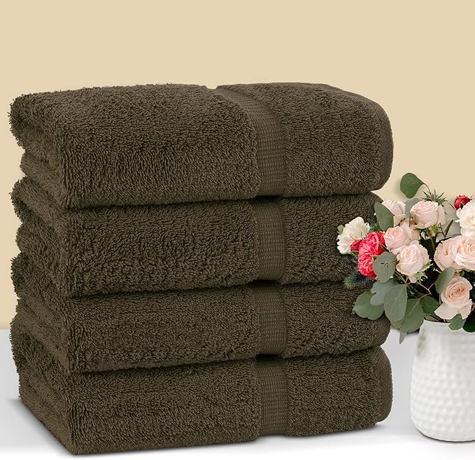 Chakir Turkish Linens 100% Cotton Premium Turkish Towels for Bathroom | 27'' x 54'' (4-Piece Bath Towels - Cocoa)