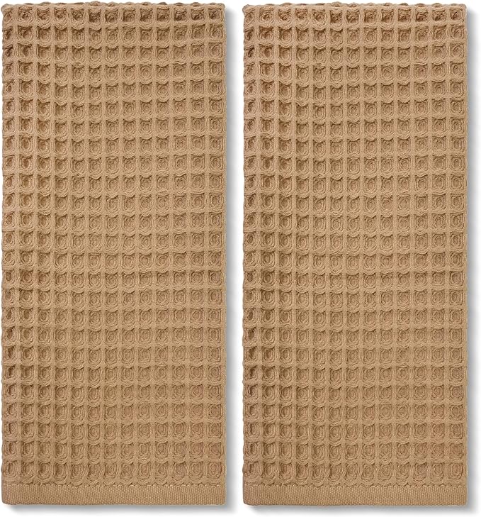 Jacquotha Waffle Bathroom Hand Towels 2-Piece (Tan) – Cotton, Soft, Lightweight, Lint Free, 13” x 29”
