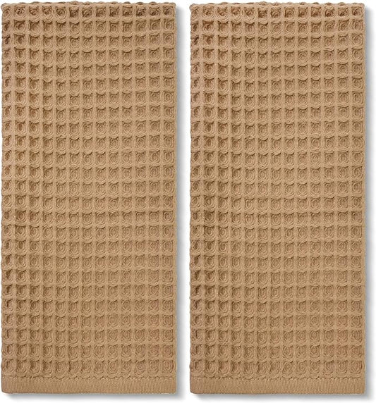 Jacquotha Waffle Bathroom Hand Towels 2-Piece (Tan) – Cotton, Soft, Lightweight, Lint Free, 13” x 29”