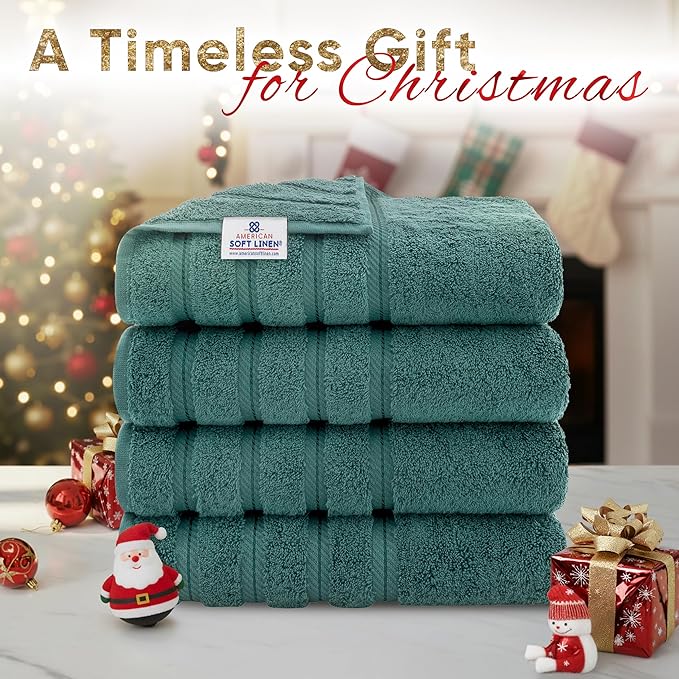 American Soft Linen Luxury 4 Piece Bath Towel Set, 600 GSM 100% Cotton Turkish Bath Towels for Bathroom, 27x54 in Extra Large Bathroom Shower Towels, Teal