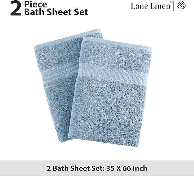 LANE LINEN 100% Ring Spun Cotton Bath Sheets (35''x66) - 2 PCs - Pre Shrunk, Fast Drying, Thick & Absorbent Extra Large Bathroom Towel Sets - Perfect for Everyday Use Blue Bath Towels - Cerulean Blue