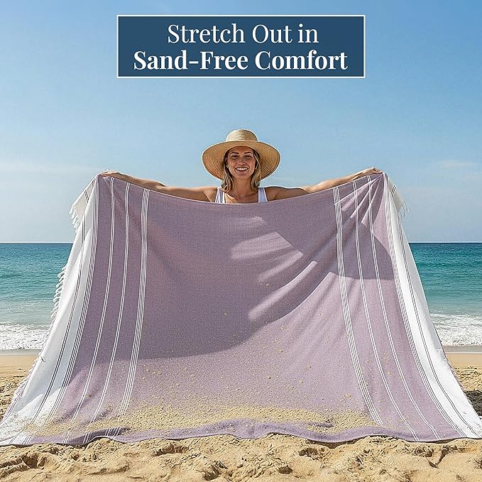 LANE LINEN Outdoor Blanket for Beach Games - Oversized Beach Towels for Adults, Pre-Washed, Quick Dry Finish – 82"x82", Perfect for Coastal Getaways, Backyard Relaxation – Regal Orchid