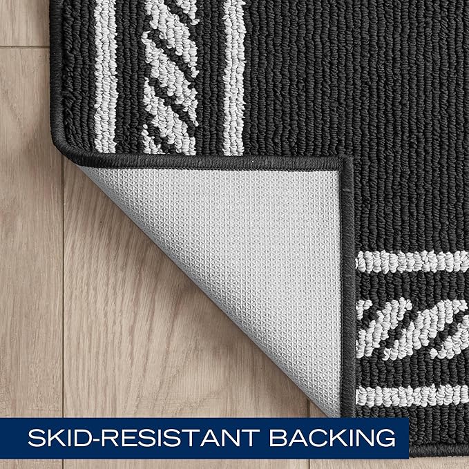 Nautica – Runner Rug | Indoor Runners for Hallways and Entry Rugs| Non-Slip and Non-Skid Entry and Kitchen Door Mat| Machine Washable Entryway Carpet Rugs | 2'2" x 8'| Rope Border Black