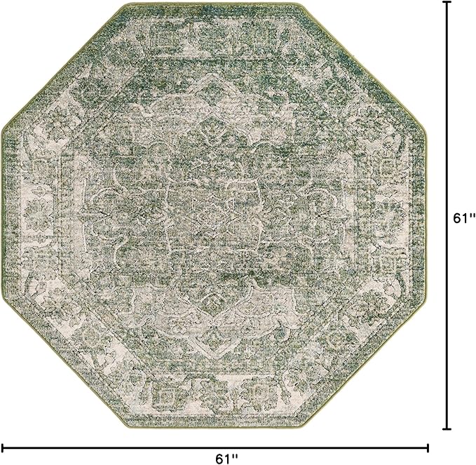 Unique Loom Isabella Collection Area Rug - Adjani (5' 1" Octagon, Green/ Ivory)