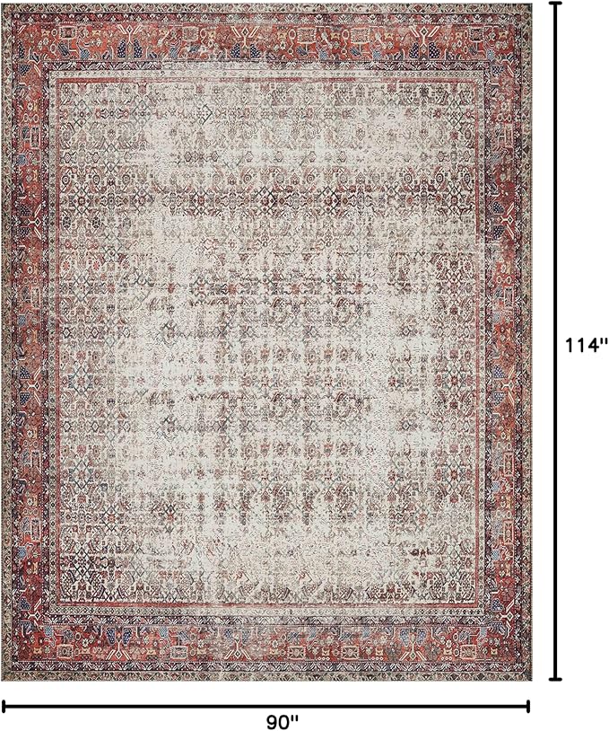 Loloi Layla Collection LAY-12 Ivory/Brick 7'-6" x 9'-6" .13" Thick Area Rug, Soft, Durable, Vintage Inspired, Distressed, Low Pile, Non-Shedding, Easy Clean, Printed, Living Room Rug