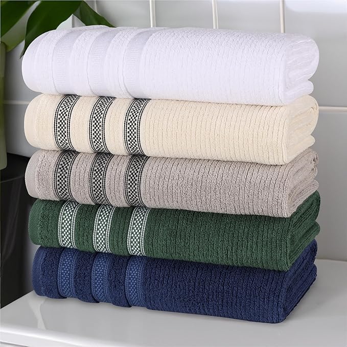 Superior Cotton 9-Piece Towel Set, Zero Twist, Ribbed Geometric, Bathroom Essentials, Shower, Spa, Luxury Plush Soft Absorbent Towels, Includes 3 Bath, 3 Hand, 3 Washcloth/Face Towels, White