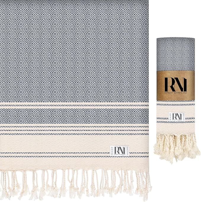 Refinery No. 1 Ottoman Diamond Weave Turkish Peshtemal Beach Bath Gym Yoga Towel 36” x 71”-Ecru